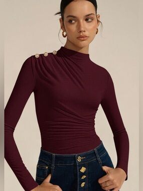 Mock Neck bodysuit with Shoulder Buttons